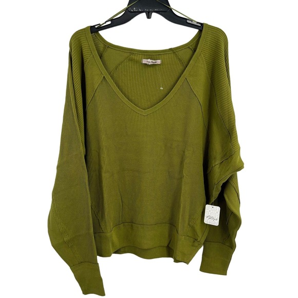 Free People Santa Clara Thermal Shirt Green Size Small New - Picture 1 of 5